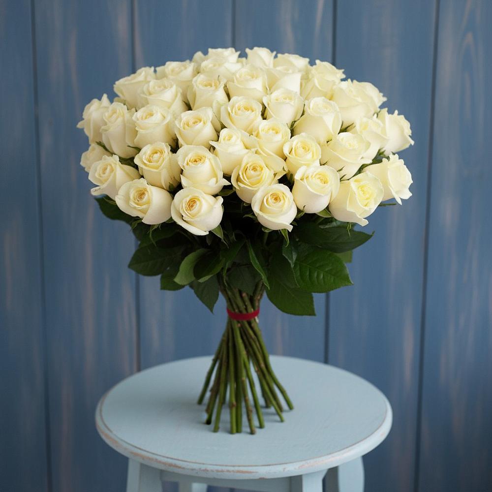 Букет 51 Белая роза Эдлесс Лав в Навле