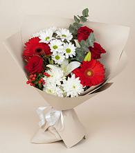 Букет цветов из:  Розы, Хризантемы, Герберы и Лилии #REPLACE_PRED# Навле