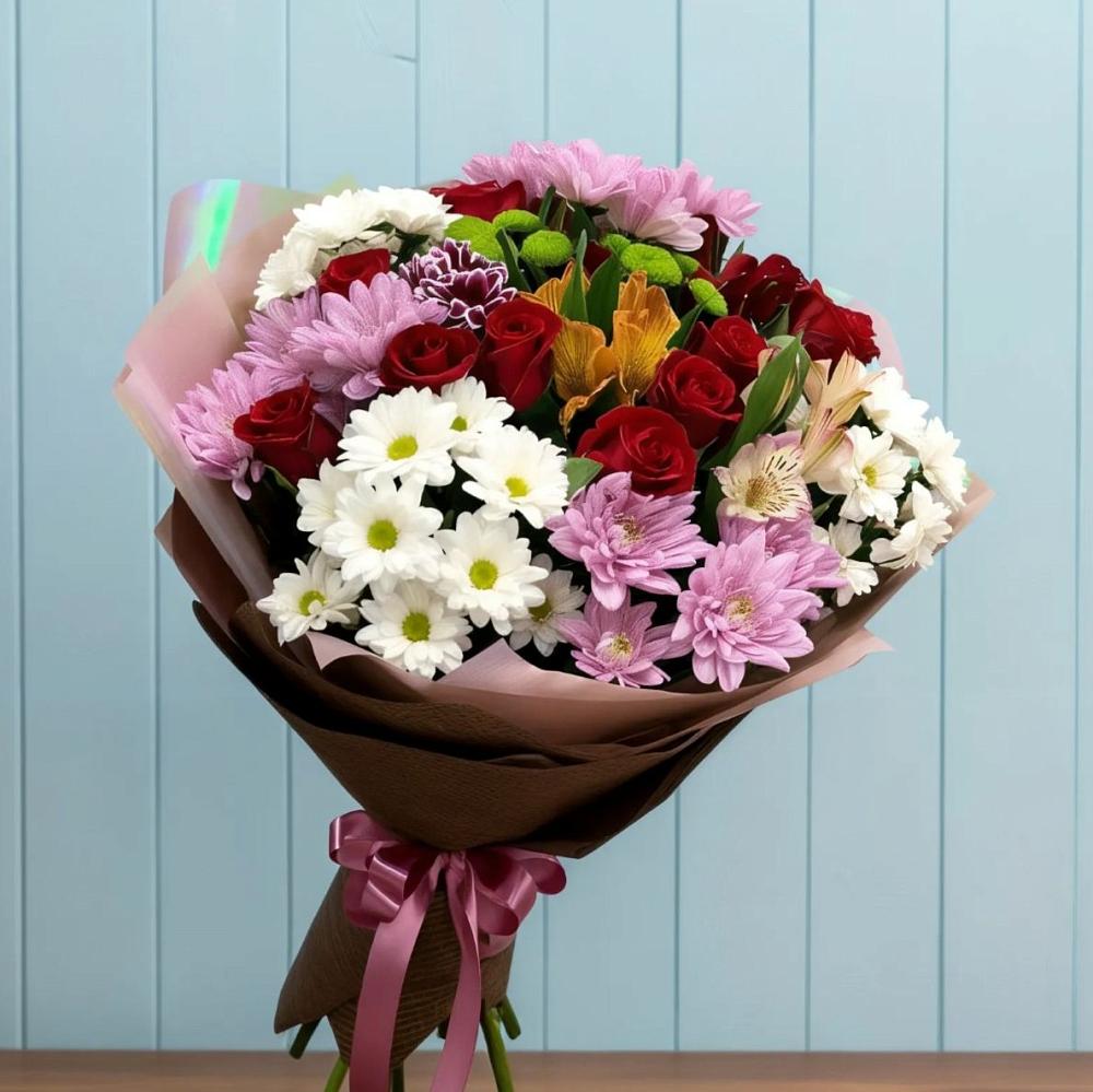 Букет цветов из: Розы, Хризантемы и Альстромерии в Навле