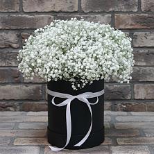 Цветочная композиция из Гипсофила в шляпной коробке в Навле