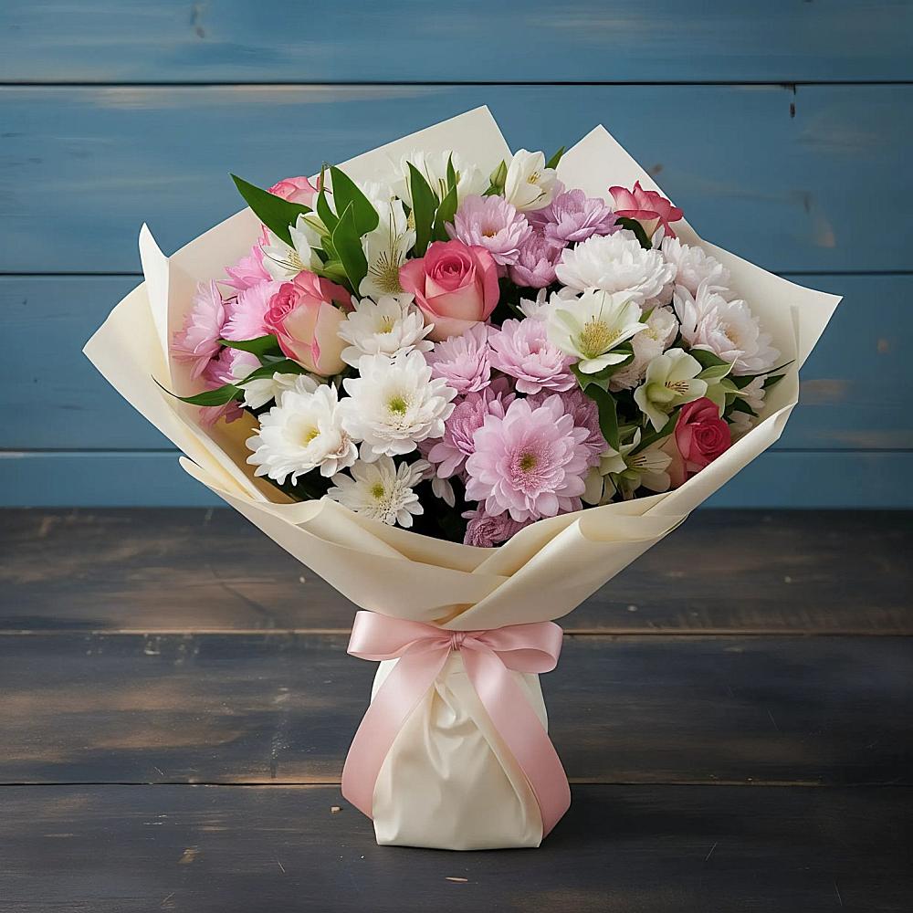 Букет цветов из: Хризантемы, Альстромерии и Розы в Навле